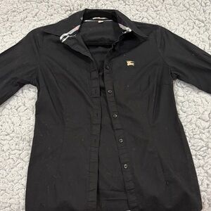 Burberry Black Button Up Shirt with Gold Accent
